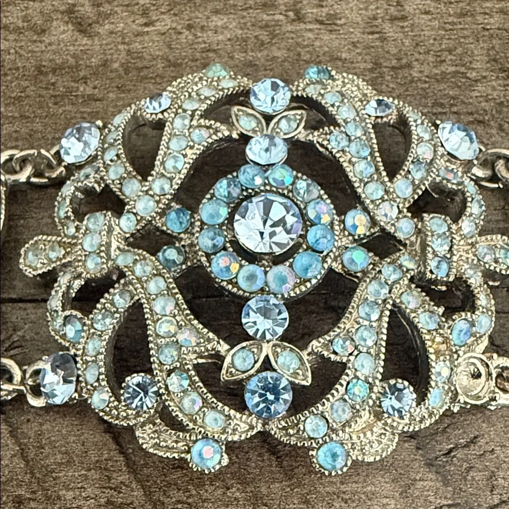 14” Elegant Silver Tone and Blue Crystal Chocker Victorian Style